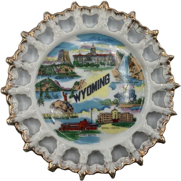 Vintage WYOMING Landmarks Collectible Souvenir Travel Memorabilia Plate Decor - Picture 1 of 6